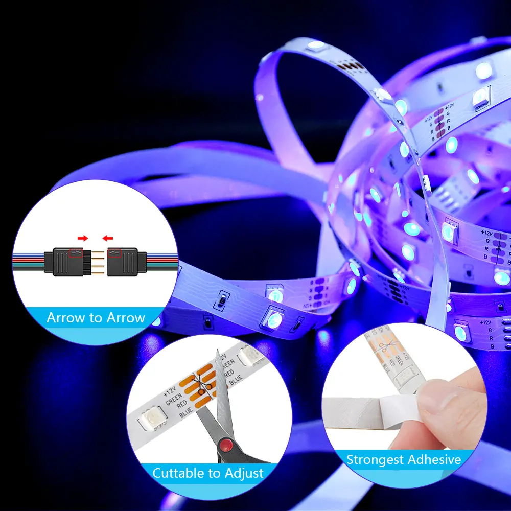 LED Strip Light 12V 18LEDS/M, RGB 5050 Lights,  Music Sync Color Changing, Built-in Mic, App Controlled LED Lights Rope Lights - 5