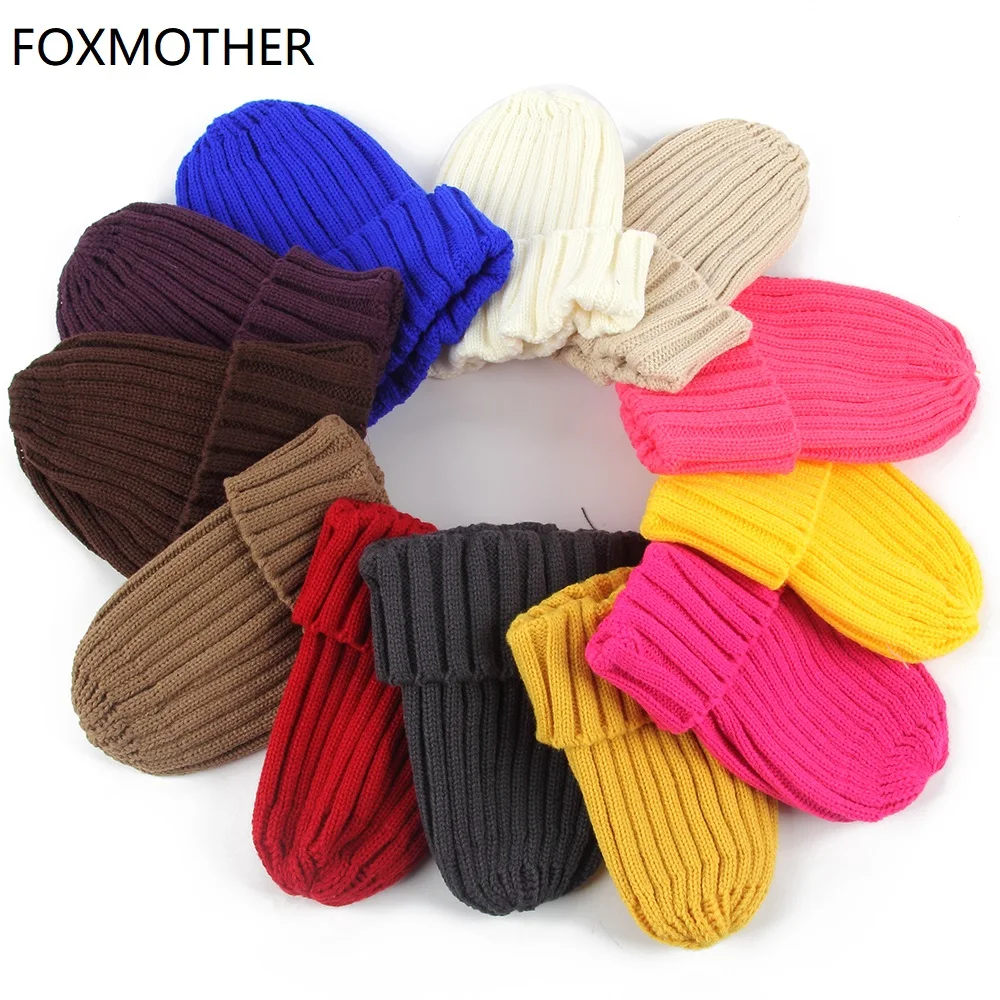 

FOXMOTHER New Winter Solid Color Black Red Grey Purple Knitted Beanie Hats Gorro Bonnet Caps Mens Women Kids