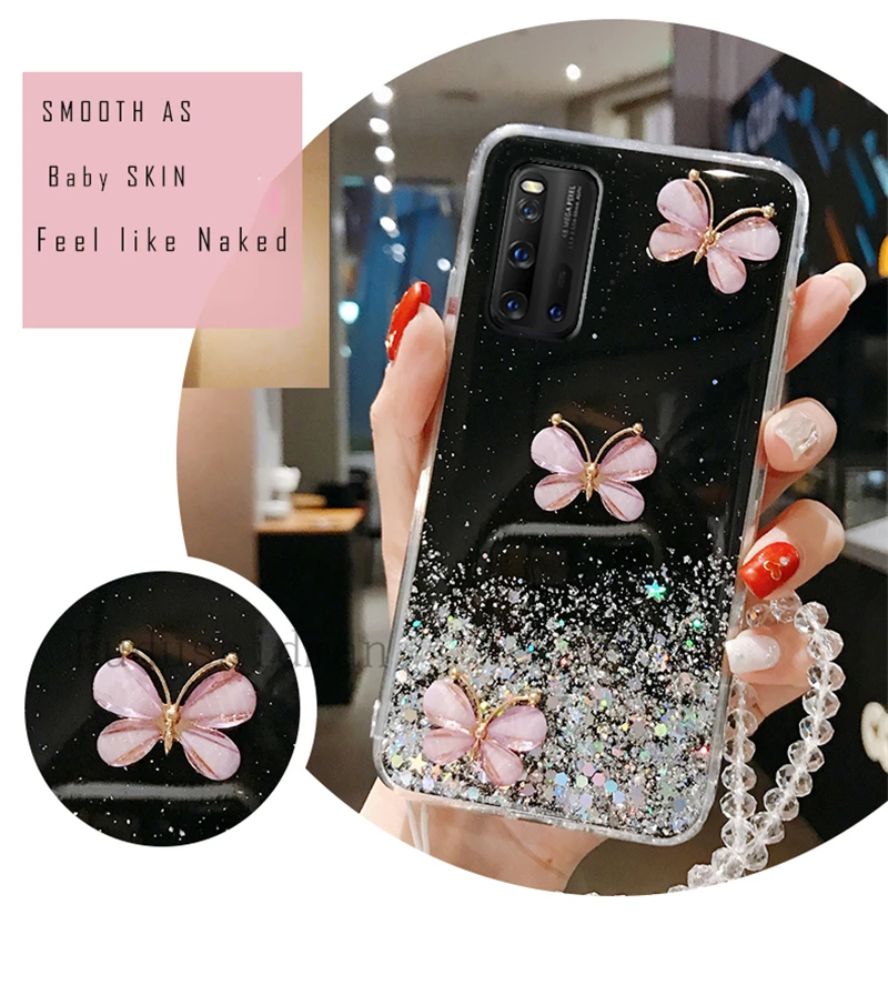 Bling Glitter Butterfly Lanyard Case for Samsung A34 A23 A54 A14 A12 A13 A31 A21S A32 A52 A72 A33 A53 A73 M21 M51 Cover_voghion.com