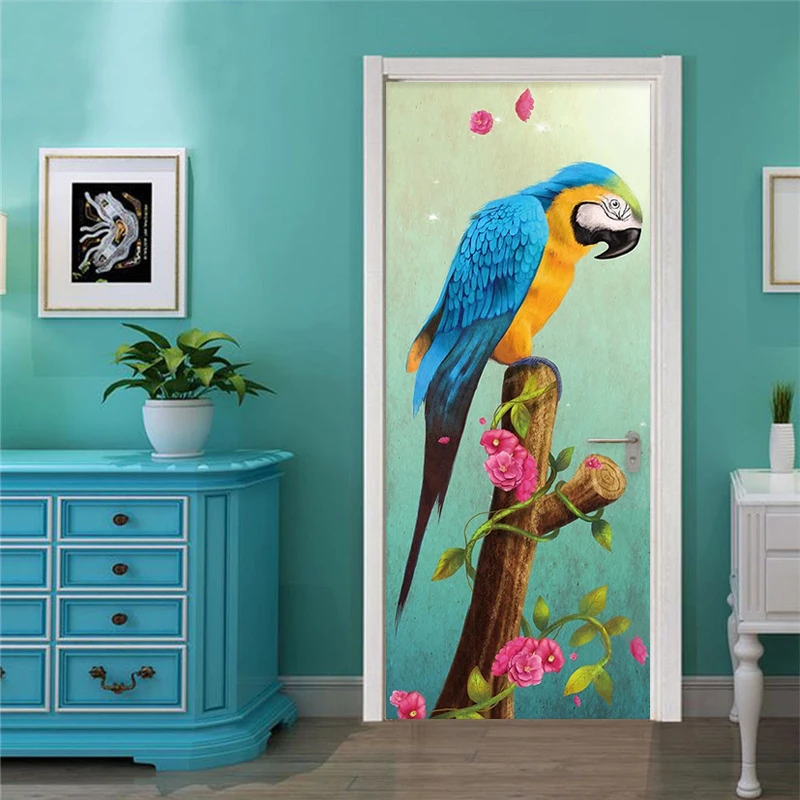 3D Duvar Sticker Modern Renk Papağan Sanat Kapı Dekorasyon Boyama 3D Duvar Sticker Modern Renk Papağan Sanat Kapı Dekorasyon Boyama