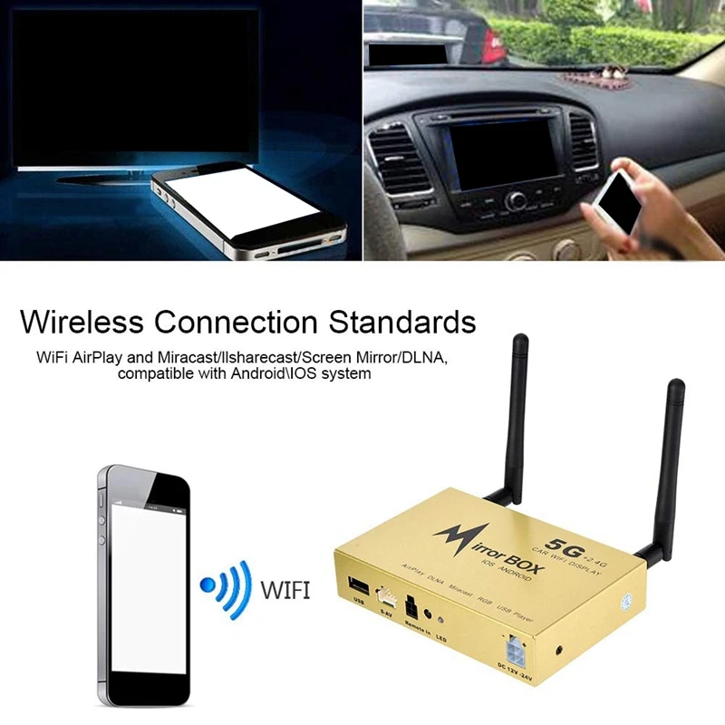 Автомобильный Wifi Дисплей зеркальная коробка, 2,4G 5G Автомобильный Dlna Airplay Hdmi ключ для Ios и Android система Поддержка Ieee 802,11 A/B/G/N Hd