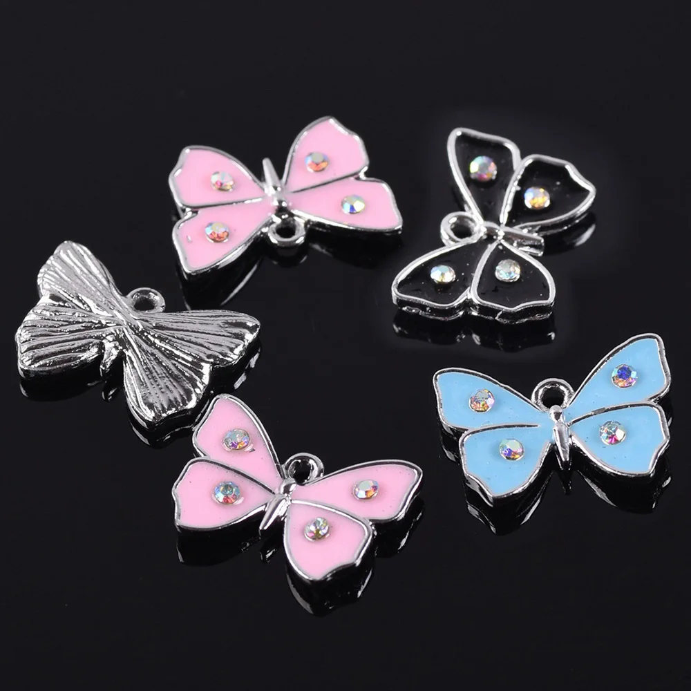 10pcs 17x12mm Butterfly Pink/Blue/Black Enamel Metal Loose Pendants Beads Wholesale lot for Jewelry Making DIY Charms Findings | Украшения