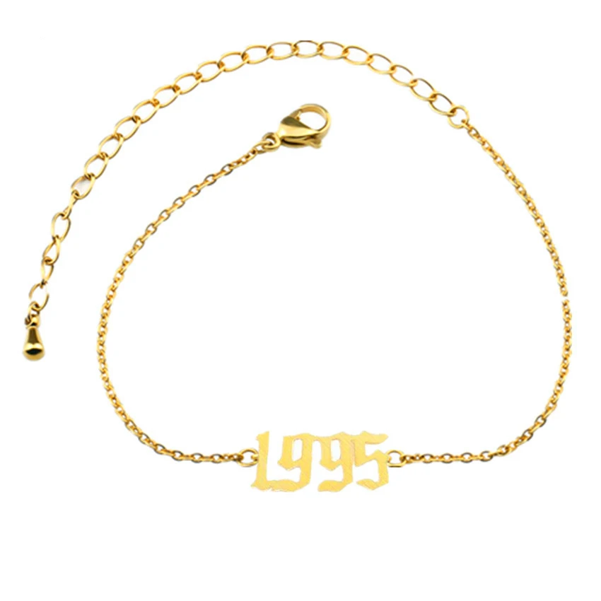 Нержавеющая сталь Розовое золото на выбор 1990- год рождения ножной браслет Старый Английский цифры лодыжки браслет ювелирные изделия лучший друг подарки