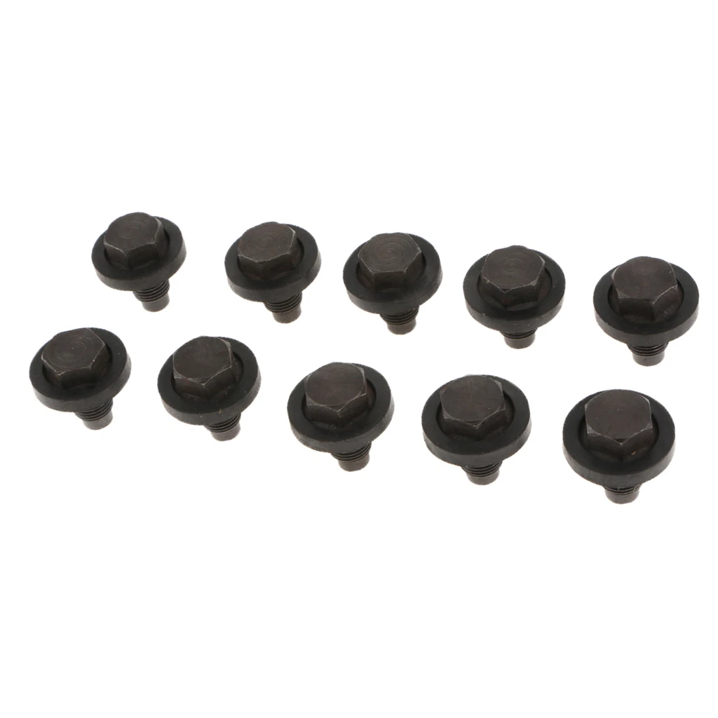 10pcs 1/2-20 Black Oil Pan Drain Plug Bolt With Crush Washer