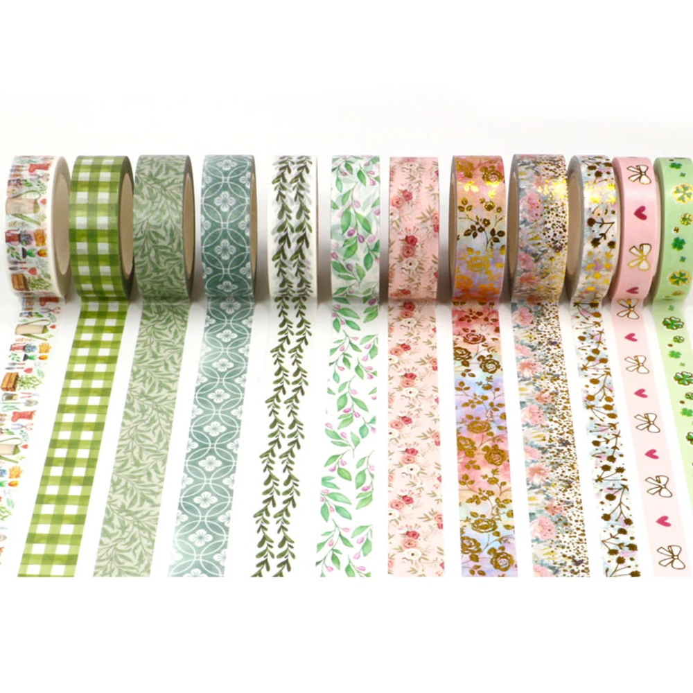 Conjunto de cintas Washi verde, máscara de planta, cinta decorativa de hojas de flores, pegatina para álbum de recortes, suministros para diario de papelería Kawaii