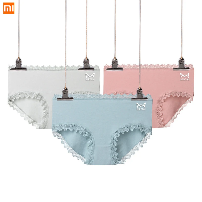 

3pcs/lot Xiaomi ladies Cotton underwear Women New Lace Sexy Panties shorts Comfortable Breathable Women's cotton briefs Girl