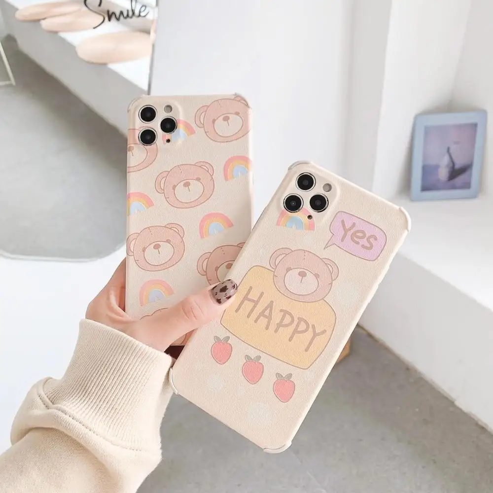Защитный чехол для телефона Happy fat bear iPhone 12 Mini SE2 8 Plus XR XS 11 Pro Max с радужным шелковым