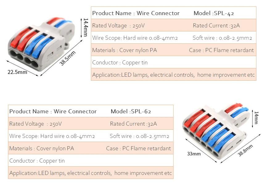 5 шт. разъем провода SPL42 SPL62 32A Мини Быстрый универсальный кабель проводки разъем Push-in проводник клеммный блок PCT-222 SPL-62/42