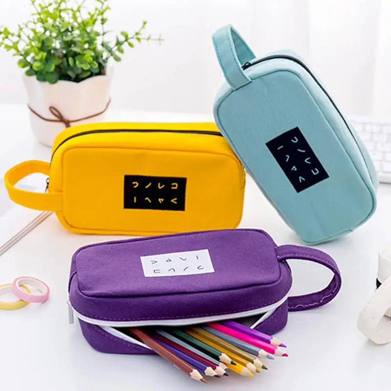 

Cute Zipper For Student Large Creative Pencil Case Pen Box Korean Canvas School Girl 1PC Pencil Bag High Capacity