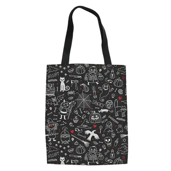 

Halloween Handbags For Women Pumpkin Ghost Skull Bat Print Shopping CanvasBag School Friends Shoulder Bags Bolsa Tela Lino