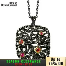 DreamCarnival1989 нео-готическое длинное ожерелье для женщин черное золото цвет большой кулон красный CZ полые Collana костюмы колье WP6474