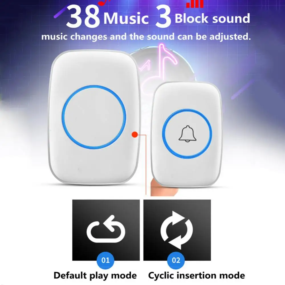 Wireless Doorbell A10 Waterproof 300m Remote Door Chime Plug-in Button Ring Alarm