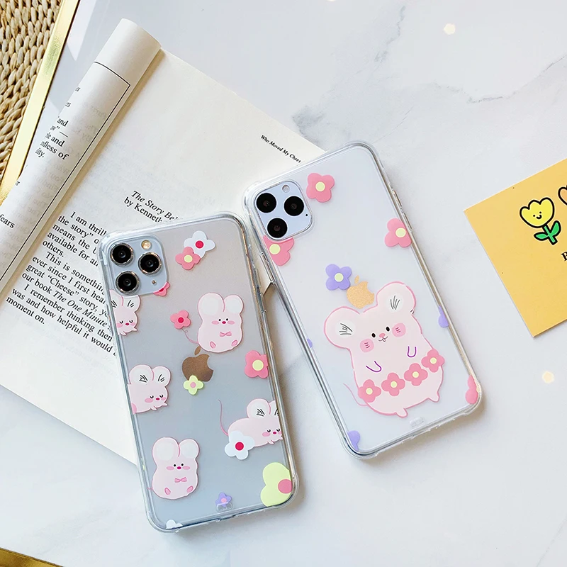 Милый чехол для телефона с изображением цветка мышки для iphone 11Pro Xs MAX XR X 6 6s 7 8 plus 11 простой мягкий чехол из ТПУ