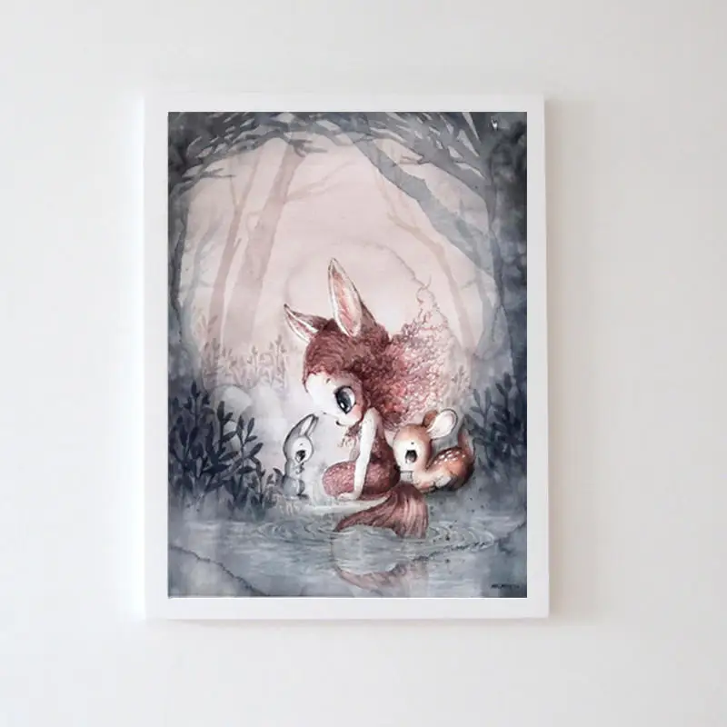 Nordic-Spray-Color-Rabbit-Girl-Canvas-Painting-Cartoon-Bicycle-Boy-Circus-Lion-Whale-Wall-Picture-Animal (6)