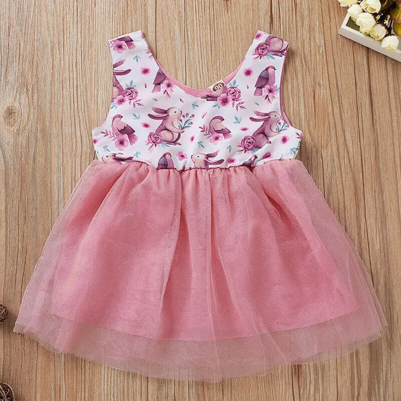 

Summer Kids Baby Girl Princess Dress Sleeveless Rabbit Party Tulle Tutu Dress