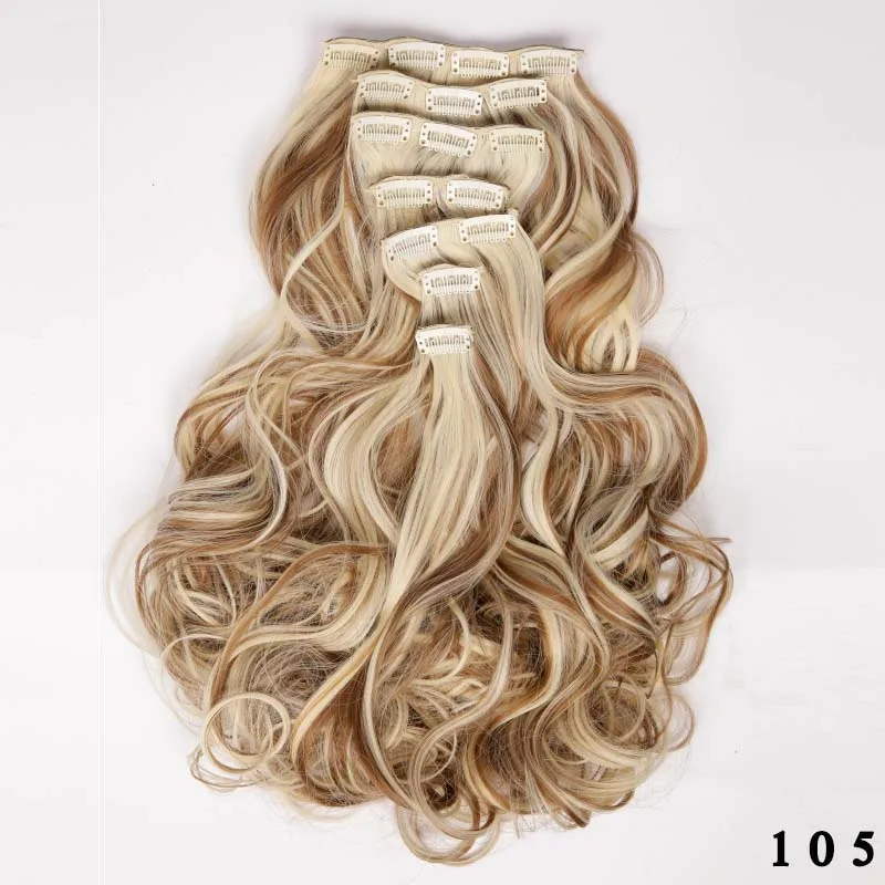 16 клипсов, 61 см, длинные волнистые синтетические волосы для наращивания, 140 г, накладные волосы на клипсах, высокотемпературное волокно, черные и светлые коричневые волосы