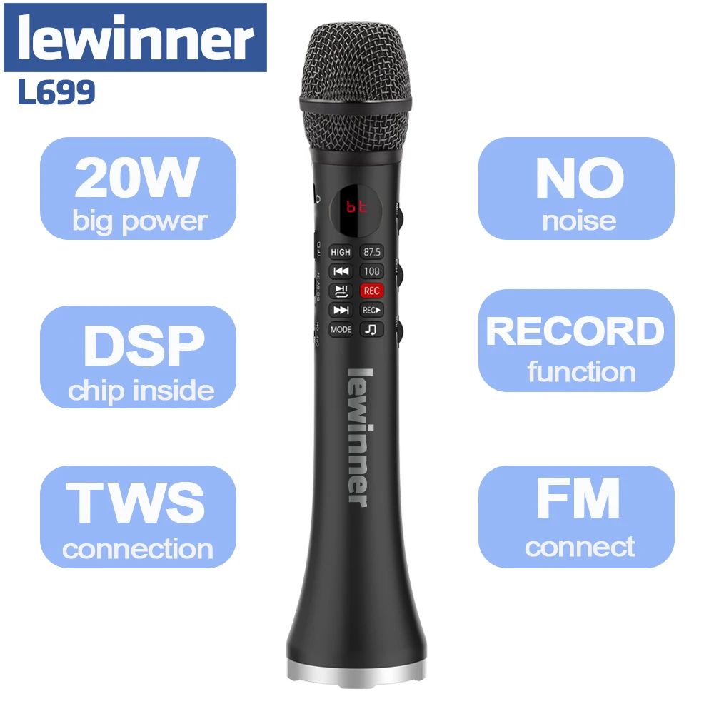 Lewinner L-699 беспроводной микрофон 20 Вт Bluetooth ручной портативный для музыки