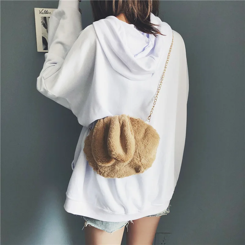 

Fairy Small Bag 2018 New Style Korean-style Cute Cartoon Rabbit Ear Furry rong bao Chain Shoulder WOMEN'S Bag