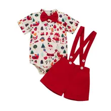 Летняя Рождественская Одежда для новорожденных мальчиков, рождественские топы с Санта Клаусом, комбинезон, красные штаны, праздничный комплект