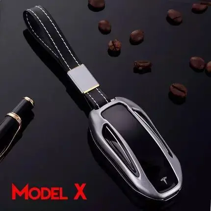 1 шт. чехол для ключа автомобиля для Tesla модель S модель X с ремнем алюминиевый сплав чехол для ключа сумка для хранения протектор стиль - Название цвета: set  gray