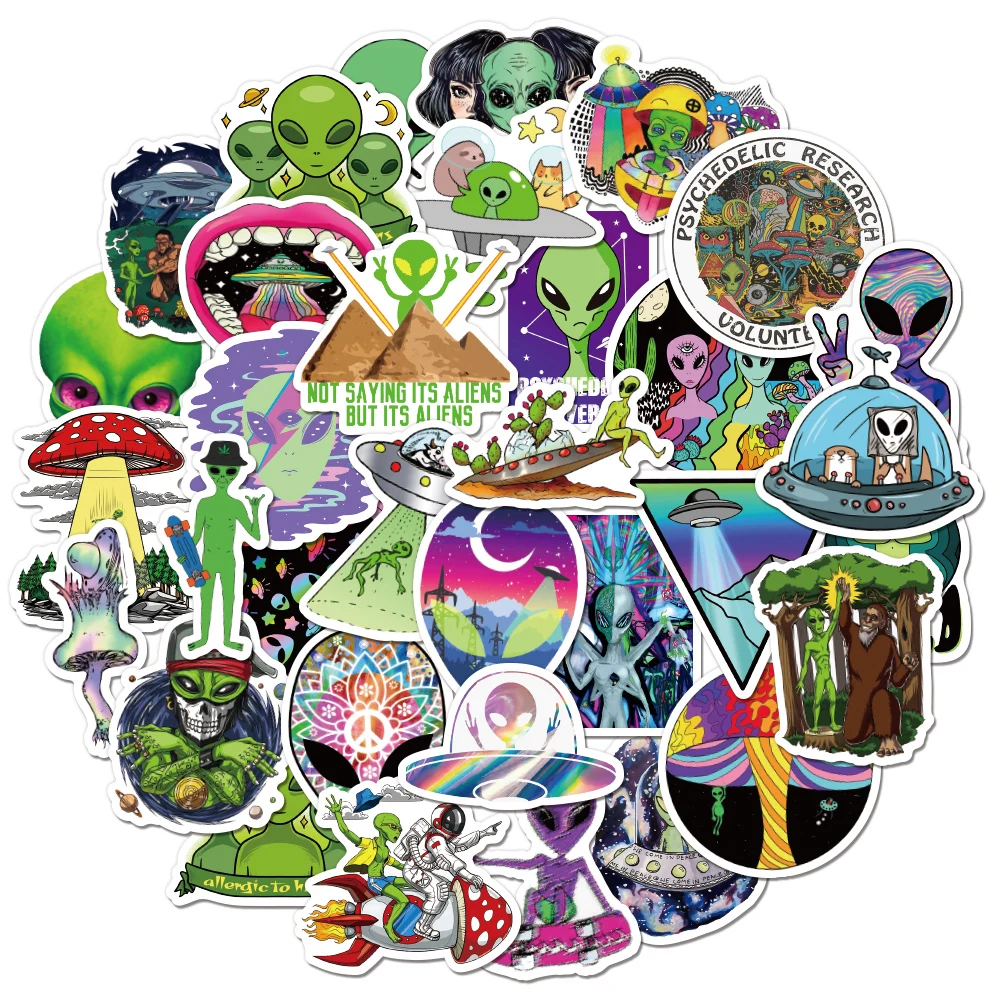 Cartoon Stickers 50 Pcs/Set Psychedelic Alien Graffiti For Laptop Motorcycle Skateboard Waterproof Decal Toys