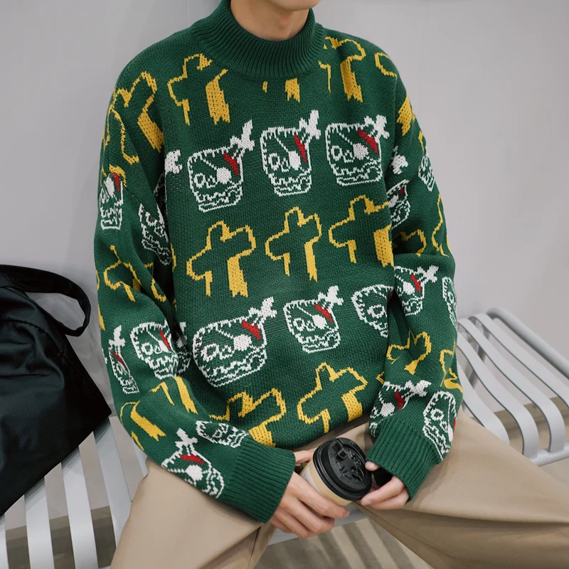 2019 Autumn new pullover trend fashion Cartoon sweater long sleeve mens Thick clothes Japan Style Hip Hop Black Blue 2019 Autumn new pullover trend fashion Cartoon sweater long sleeve mens Thick clothes Japan Style Hip Hop Black Blue