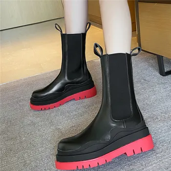 

Platform Pumps Women Cow Leather Wedges High Heel Military Ankle Boots Female High Top Round Toe Fashion Sneakers Casual Shoes