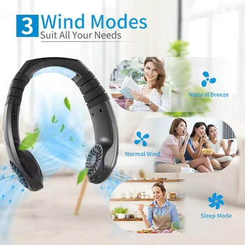 

Portable Rechargeable Fan Hands Free Neck Fan Hanging Mini Sports Fans Personal Mini 3 Speed Adjustable For Home Office