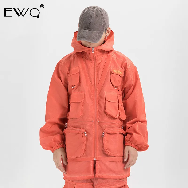 EWQ/ новые модные зимние куртки с капюшоном и карманами, мужские свободные повседневные стиль сафари в Корейском стиле 9A192