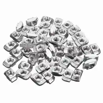 

New 50pcs M4-20 T-Nut Female Thread T Slot Hammer Head Drop in Nut 50pcs Silver Tone