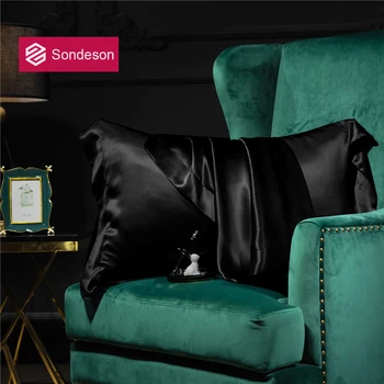 

Sondeson Top Grade Black Satin Silk Pillowcase Silky Pillow Case Soft Healthy Hair Pillow Cover Queen King For Women Men Sleep