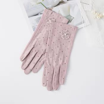 

Summer Lace Sunscreen Gloves Touch Screen Grey UV Protection Women Driving Slip-resistant Cotton Female Anti Sun Driving Gloves