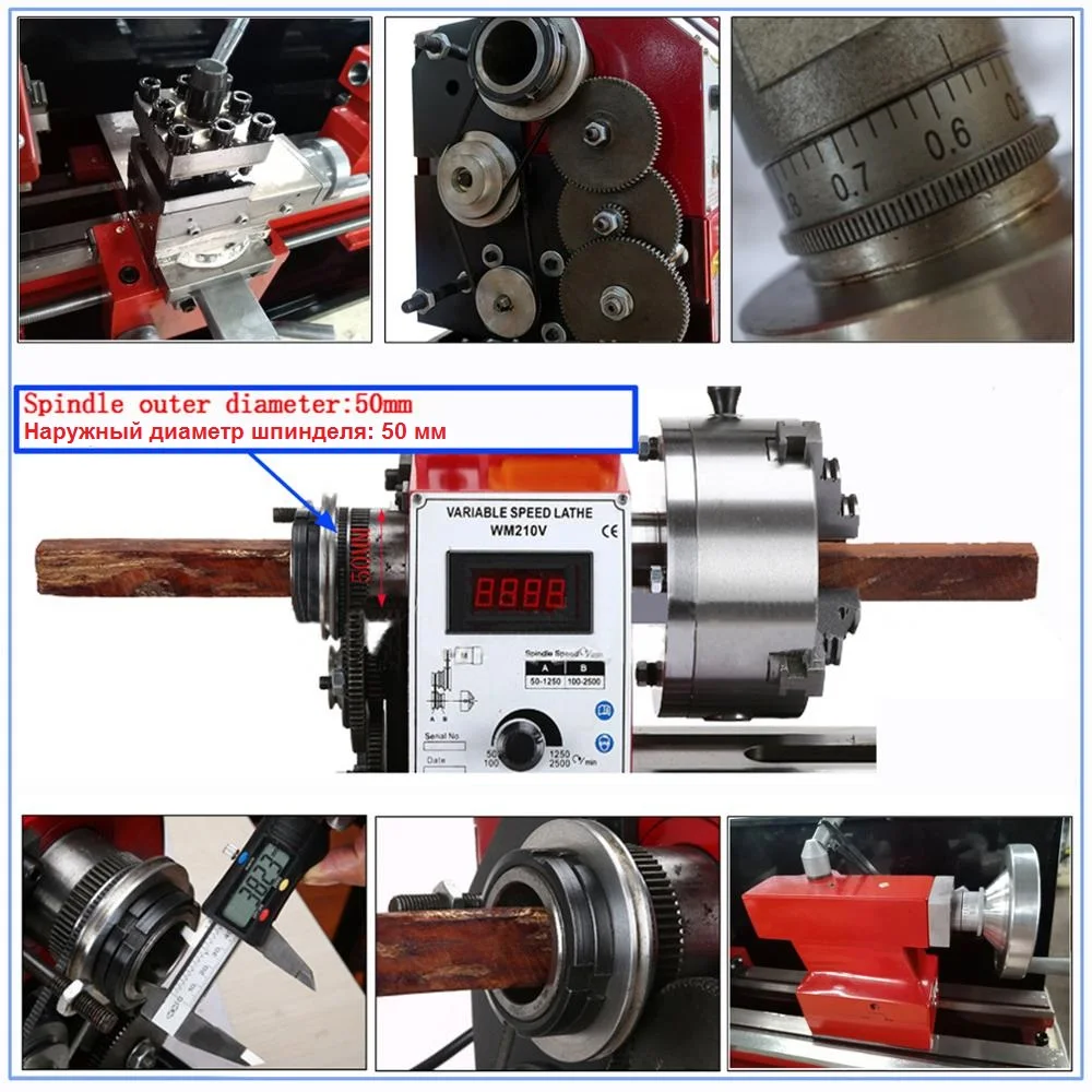 Metal Lathe 1100W Brushless Motor WM 210v400 Mini 38mm Spindle Hole 125mm Chuck