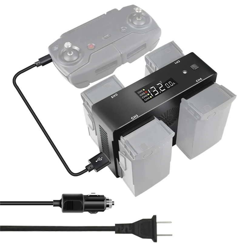4-in-1 smart battery charging hub LED display smart charger for DJI Mavic AIR Drone USEUUK plug cable car charger 20N6 (3)