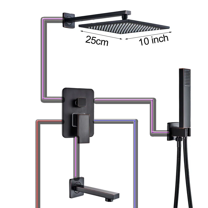 10 inch shower B Настенный Ванная комната душевой кран латунный душевой набор смеситель для душа в форме дождя кран черный бронза Ванна Душ кран латунный 2-полосным смесительный клапан - Цвет: 10 inch shower B