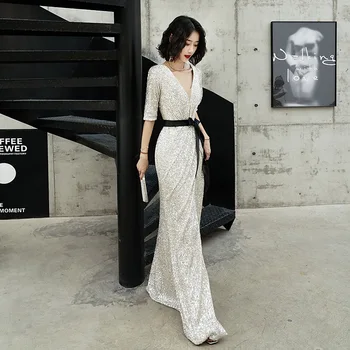 

Fairy Dream Chinese Sequins Oriental Party Female Cheongsam Stage Show Qipao Dress Elegant Celebrity Banquet Dresses De Festa