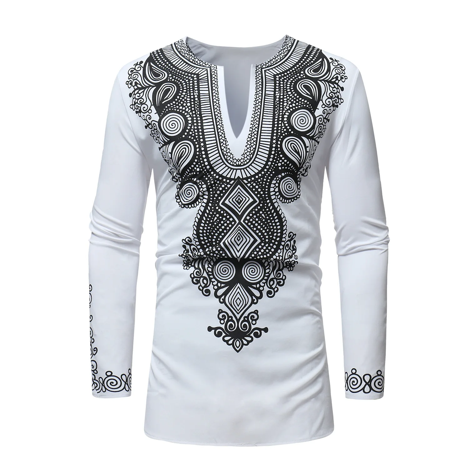 Африканская одежда для мужчин с принтом богатый Базен длинный рукав принт Дашики белый Анкара Новая мода Топ Мужская одежда - Цвет: White