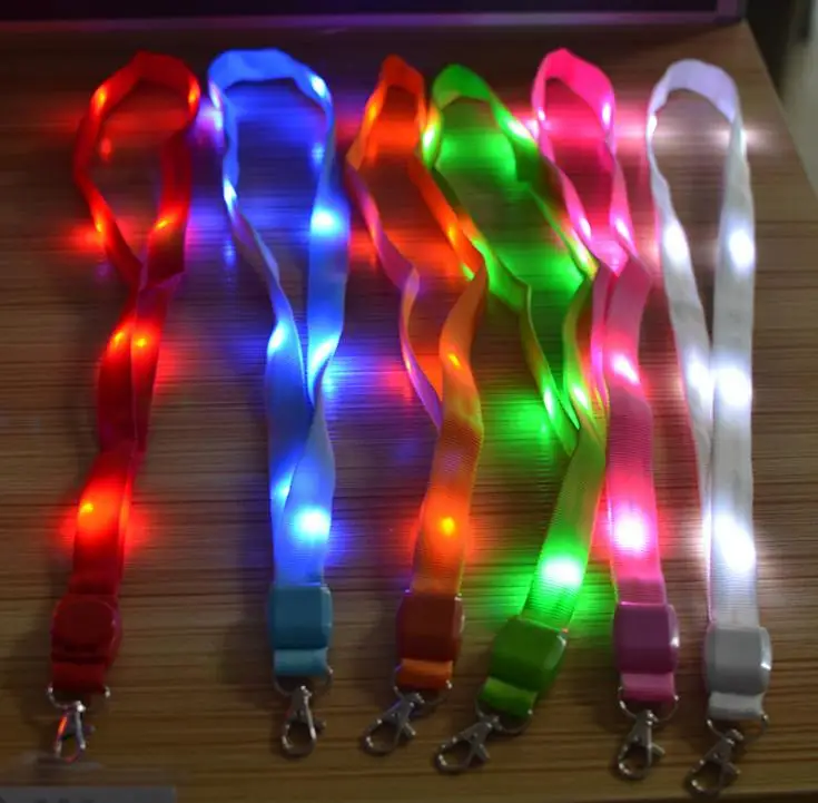 

LED Light Up Neck Strap Band Lanyard Key Chain ID Badge Hanging Lace Rope Mobile Phone Strapes Party Decoration SN2104