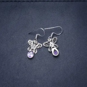 

Natural Amethyst Handmade Unique 925 Sterling Silver Earrings 1.25" Y0497