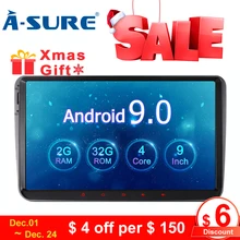 A-Sure 2 Din Android 9,0 Автомагнитола gps Navi для Volkswagen VW Passat b6 Tiguan Polo Golf 5 6 Caddy Transporter T5 Touran Skoda