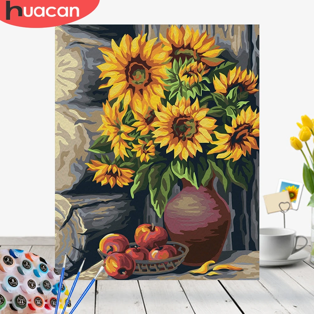HUACAN Oil Painting By Number Sunflower On Canvas HandPainted Picture Kits Art Gift DIY Home Decoration