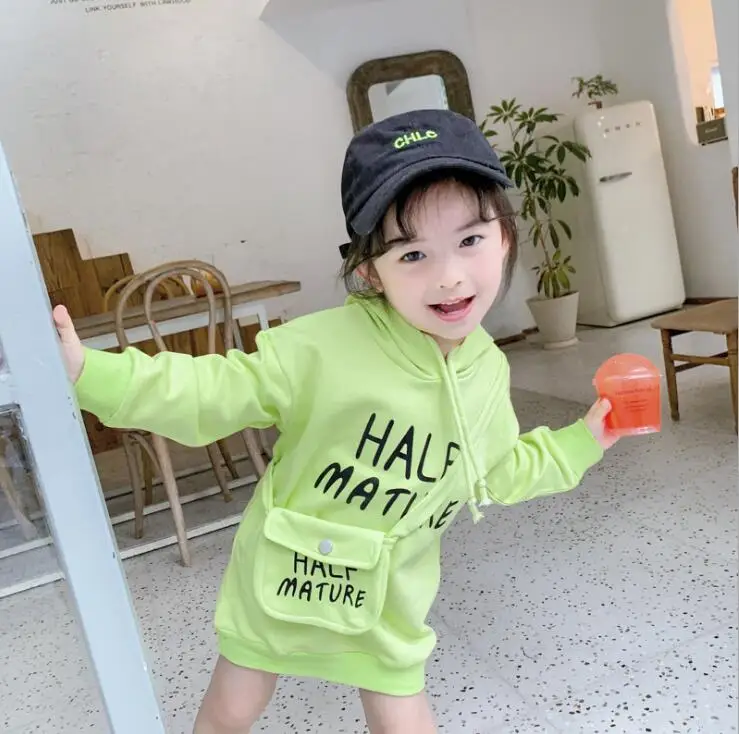 Платье для девочек в Корейском стиле с сумочкой, модное весеннее хлопковое платье для девочек 1-6 лет, HJ564