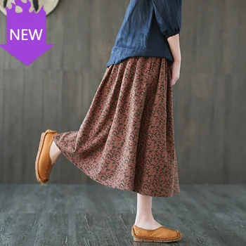 

Pockets Elastic Waist Vintage Women Pleated Skirts Women Floral Skirts Korean Style 2020 Spring New