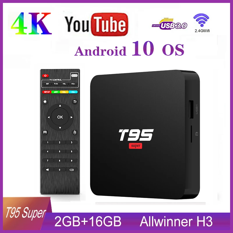 ТВ-приставка T95 Super Android 10 0 2 Гб 16 Allwinner H3 Четырехъядерный 4K HDR 4G Wifi | Электроника