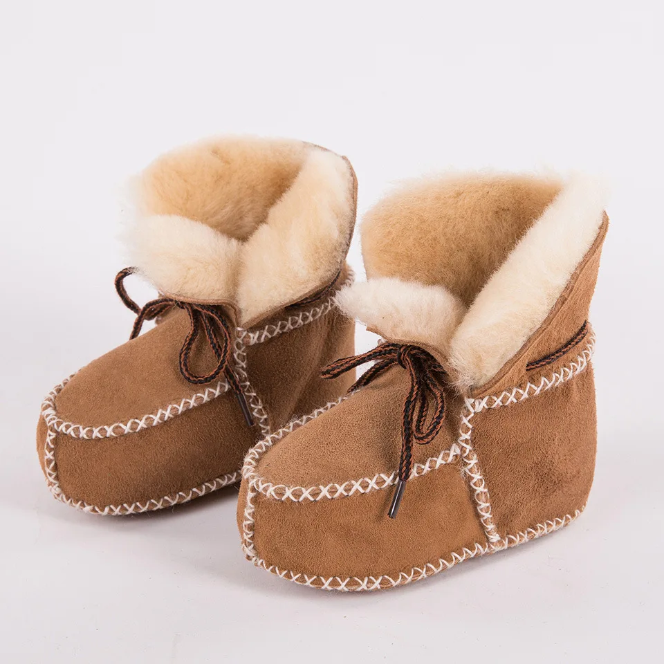 Детские ботинки для новорожденных мальчиков и девочек; детские ботинки из натуральной овечьей кожи; очень теплые зимние ботинки на меху