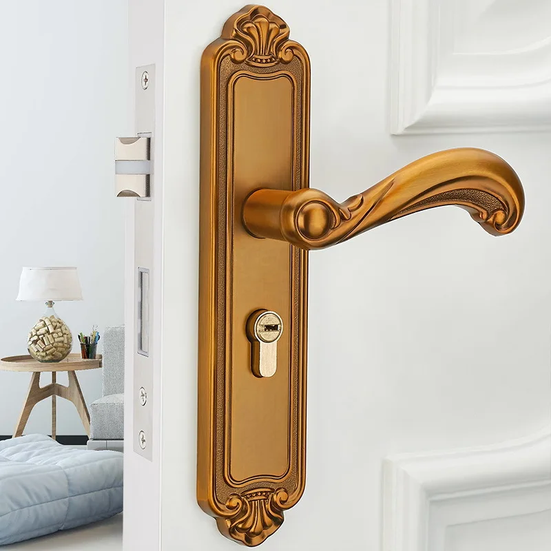 

Aluminium Alloy Lock Wholesale Indoor Bedroom Mute Room Door Lock Horizontal Universal Wood Door Handle Lock