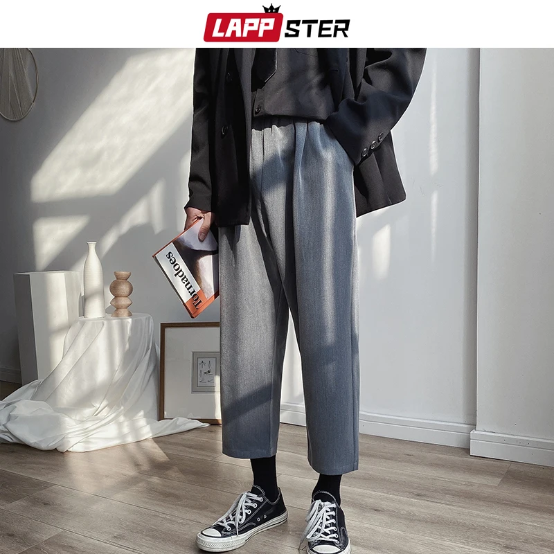 

Mens Korean Fashions Solid Pants 2020 Men Casual Ankel Length Harajuku Suit Pants Joggers Vintage Black Sweatpants