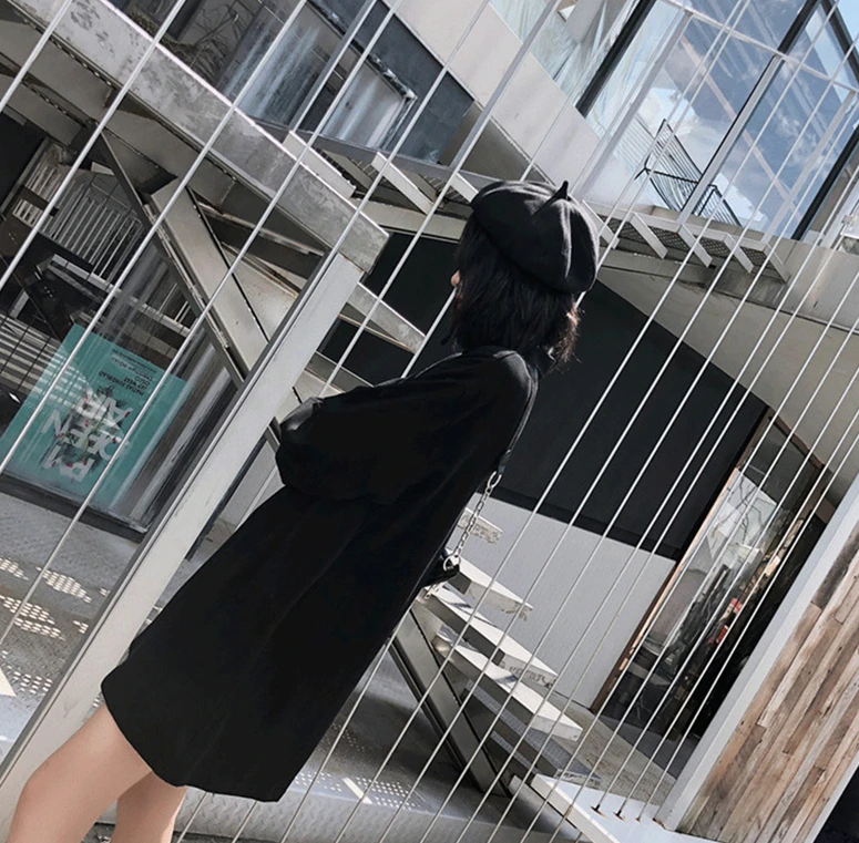 Осень и зима темно черный ветер harajuku колледж Металл Средней длины стиль Толстовка Женская Толстовка