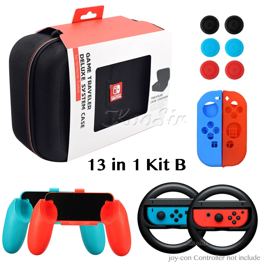 Сумка для переноски консоли с переключателем серии NS, Joycon, силиконовый чехол с ручками для колес, для игр - Цвет: 13 in 1 Kit B