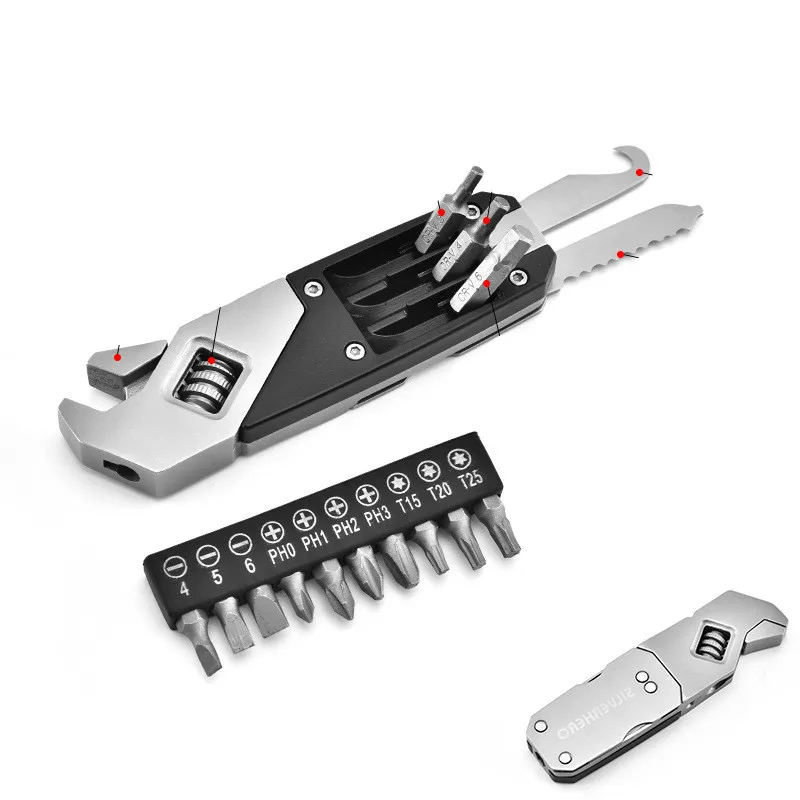 17 in 1 stainless steel adjustable wrench foldable edc multi tool multifunctional wrench with screwdriver camping equipment